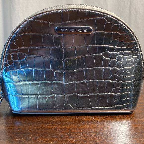 Michael Kors Handbags - Michael Kors Metallic Silver Croc-Embossed Toiletry cosmetic Pouch
